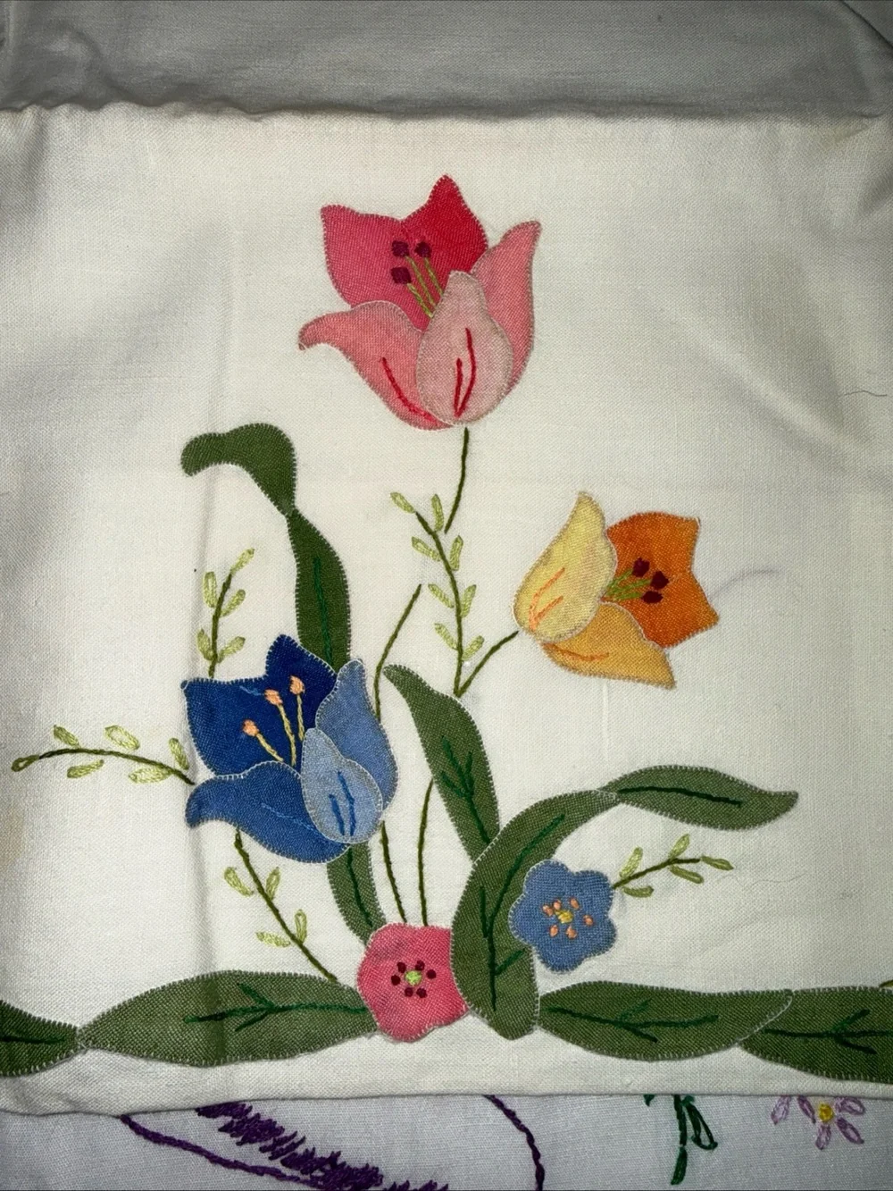 Embroidered Floral pillow cases- White with Multicolor Flowers